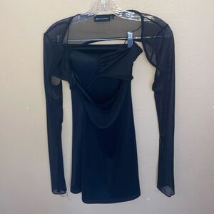 PLT PrettyLittleThing Black Mesh Sheer Cutout Long Sleeve Party Mini Dress 4